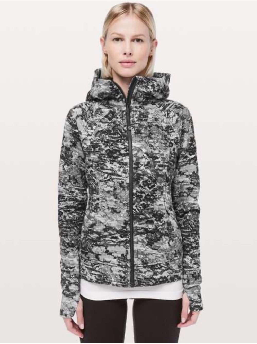 Lululemon Scuba Hoodie Full Zip Size 6 Rare Black White Lace Snake Print